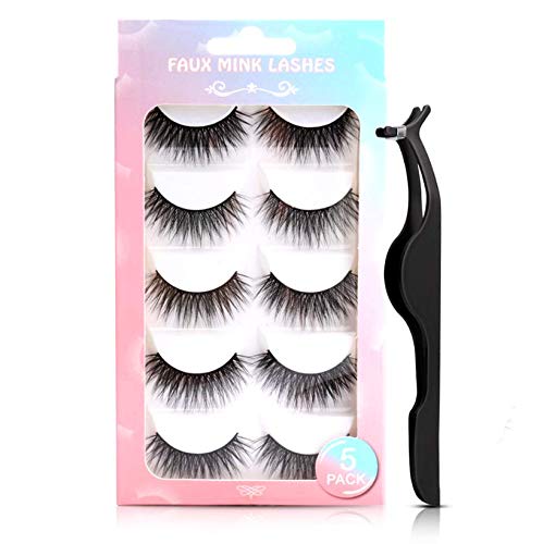 Pestañas Postizas, Sporgo 5 Pair 3D Pestañas Postizas Negras Aspecto Natural Pestañas Largas Pestañas Postizas Reutilizables Invisibles Puras Hechas a Mano Pestañas 3D Para el Trabajo Fiesta de Citas