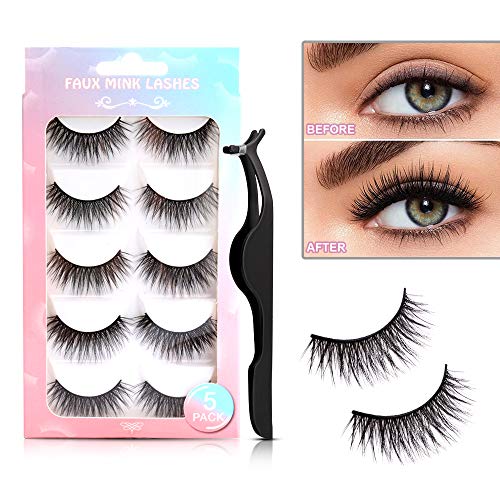 Pestañas Postizas, Sporgo 5 Pair 3D Pestañas Postizas Negras Aspecto Natural Pestañas Largas Pestañas Postizas Reutilizables Invisibles Puras Hechas a Mano Pestañas 3D Para el Trabajo Fiesta de Citas