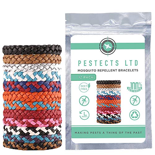 Pestects – 12 unidades de repelentes de mosquitos naturales de piel ajustable sin Deet para adultos y niños, dura hasta 300 horas, resistente al agua (pulsera repelente de mosquitos)