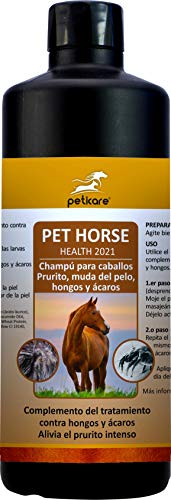 Peticare Caballo Bio Champu contra Picor, Anti-Pulgas y Anti-Acaros - Tratamiento para Anti-Parasitos y Repelente, Detiene Picores Fuerte, Shampoo 100% Organico - petHorse Health 2021 (500 ml)
