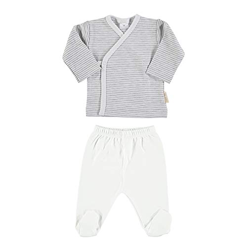 Petit Oh! - Conjunto de bebé 100% algodón Pima Talla 3-6 Meses (Listado Gris + Blanco)