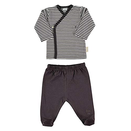 Petit Oh! - Conjunto de Primera Puesta algodón Pima, Talla 0-3 Meses (Marrón Grafito)