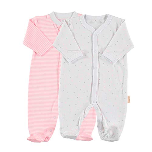 Petit Oh! - Pack de 2 Pijamas de Manga Larga para bebé 100% algodón Pima Talla 3-6 Meses (Listado Rosa + Estrella Rosa)