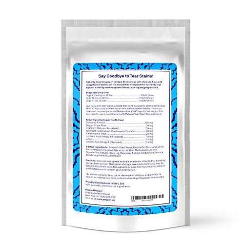 Petpost | Chuches Masticables Quitadores de Manchas Oculares – Delicioso Suplemento para Manchas en los Ojos de los Perros – Tratamiento Natural para Perros de Pelaje Blanco – 90 CT.