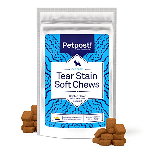 Petpost | Chuches Masticables sabor a Pollo para Quitar Manchas Oculares en Perros – Deliciosos Suplementos para Perros – Tratamiento Natural para Manchas en los Ojos en Perros de Pelaje Blanco –90 ct