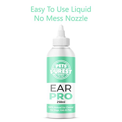 Pets Purest 100% Natural Limpiador de Oidos para Perros (250ml) con fórmula antihongos Repelente de ácaros picazón, Olor a mugre y Oreja desapareció en 2-3 días para Perros, Gatos y Mascotas