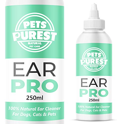 Pets Purest 100% Natural Limpiador de Oidos para Perros (250ml) con fórmula antihongos Repelente de ácaros picazón, Olor a mugre y Oreja desapareció en 2-3 días para Perros, Gatos y Mascotas
