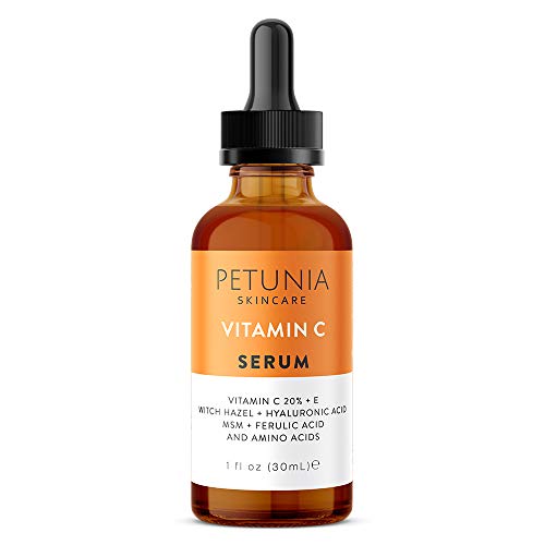 Petunia Skincare Vitamin C Serum for Face 20% with Hyaluronic Acid and Ferulic Acid, Anti Aging Collagen Booster, Natural Organic Skin Care for Acne Scars, Wrinkles, Fades Dark, Age Spot, Sun Damage