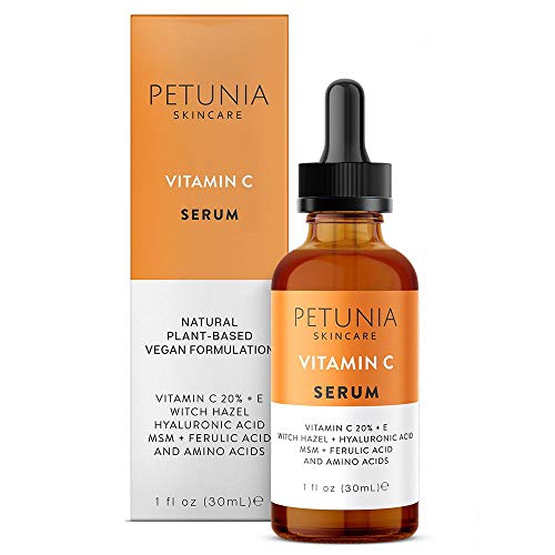 Petunia Skincare Vitamin C Serum for Face 20% with Hyaluronic Acid and Ferulic Acid, Anti Aging Collagen Booster, Natural Organic Skin Care for Acne Scars, Wrinkles, Fades Dark, Age Spot, Sun Damage