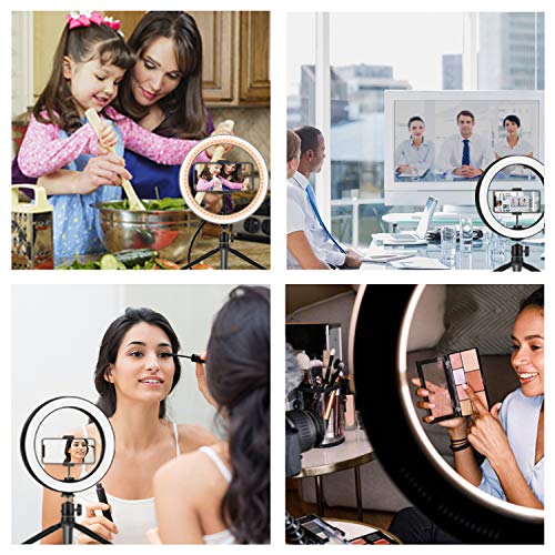 PEYOU Anillo de Luz LED, 10” Aro de Luz con Trípode, 3 Colores y 10 Brillos Regulables, Control Remoto, Soporte de Móvil, para Móvil y Cámara, Maquillaje, Selfie Vídeo, Youtube, TIK Tok