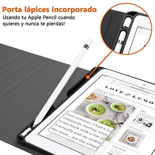 PEYOU Teclado para iPad 2018, Funda con Teclado Español Bluetooth Inalámbrico, para iPad 9.7/Pro 9,7/Air 2/1/2018 (6th Gen)/ 2017, con Ranura para Apple Pencil, Smart Auto Sleep-Wake, Desmontable