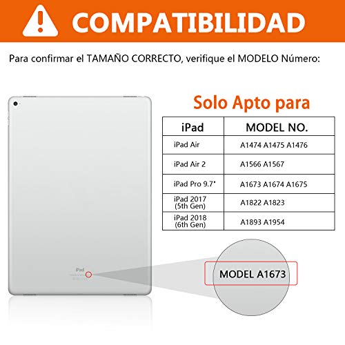 PEYOU Teclado para iPad 2018, Funda con Teclado Español Bluetooth Inalámbrico, para iPad 9.7/Pro 9,7/Air 2/1/2018 (6th Gen)/ 2017, con Ranura para Apple Pencil, Smart Auto Sleep-Wake, Desmontable
