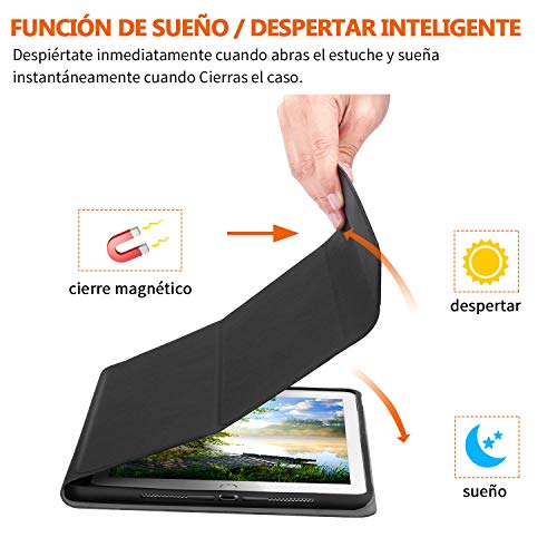 PEYOU Teclado para iPad 2018, Funda con Teclado Español Bluetooth Inalámbrico, para iPad 9.7/Pro 9,7/Air 2/1/2018 (6th Gen)/ 2017, con Ranura para Apple Pencil, Smart Auto Sleep-Wake, Desmontable