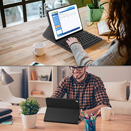 PEYOU Teclado para iPad 2018, Funda con Teclado Español Bluetooth Inalámbrico, para iPad 9.7/Pro 9,7/Air 2/1/2018 (6th Gen)/ 2017, con Ranura para Apple Pencil, Smart Auto Sleep-Wake, Desmontable