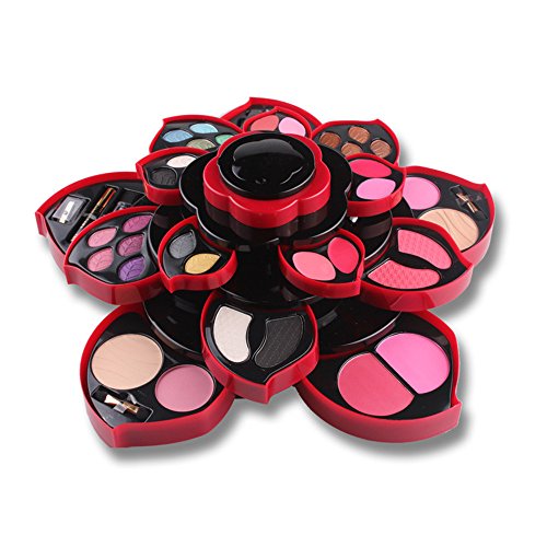 PhantomSky Flor de Ciruela Giratoria Sombra De Ojos Paleta de Maquillaje Cosmética con Polvo Prensado, Rubor y Brillo de Labios - Perfecto para Uso Profesional y Diario