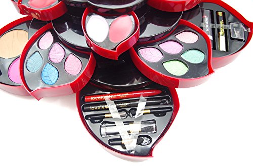 PhantomSky Flor de Ciruela Giratoria Sombra De Ojos Paleta de Maquillaje Cosmética con Polvo Prensado, Rubor y Brillo de Labios - Perfecto para Uso Profesional y Diario