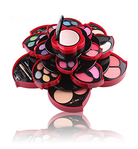 PhantomSky Flor de Ciruela Giratoria Sombra De Ojos Paleta de Maquillaje Cosmética con Polvo Prensado, Rubor y Brillo de Labios - Perfecto para Uso Profesional y Diario