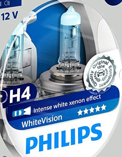 Philips 12342WHVSM Faros delanteros con efecto de xenón blanco H4, 3700K, paquete doble