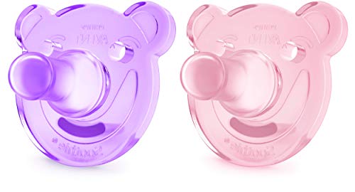 Philips Avent Soothie - Pack de 2 Chupetes calmantes de silicona médica, sin BPA, 3 meses, niña, color morado y rosa
