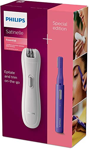 Philips BRP500/00 Satinelle Essential - Minidepiladora para zonas sensibles con recortador de precisión para correcciones finas