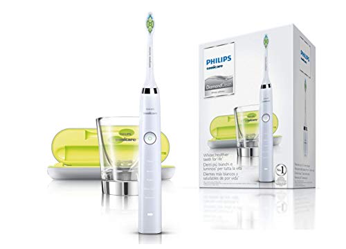 Philips Sonicare DiamondClean HX9332/04 - Cepillo de dientes eléctrico recargable, 5 Modos, 2 Cabezales, Vaso Cargador y Estuche Cargador de Viaje, Color Blanco