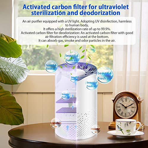 Phiraggit Purificador de Aire, Filtro de carbón Activado, desinfección UV, filtrado eficiente para un Rendimiento del Filtro del 99.99% y luz Nocturna, contra el Olor a Polen de Polvo