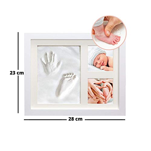 PicoTinaS. Marco de fotos para la huella de la mano y el pie del bebé con arcilla blanca, regalo original para recién nacidos