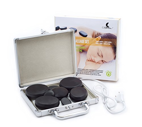 Piedras de lava de masaje (8 piezas) en un maletín de calefacción, un juego de piedras para masaje facial, de espalda, de piernas y de todo el cuerpo, spa, bienestar y relajación