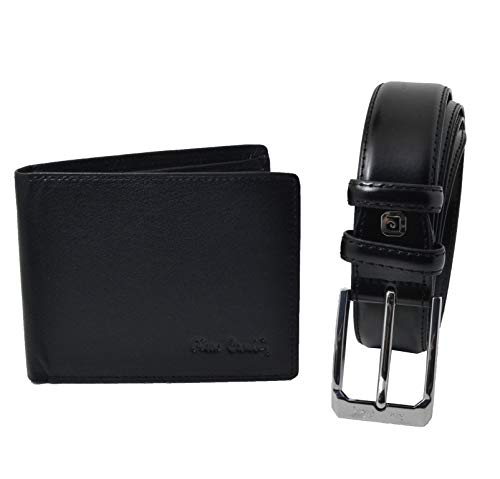 Pierre Cardin, Caja de regalo de madera para hombre, conjunto de cinturón acortable y cartera de cuero genuino