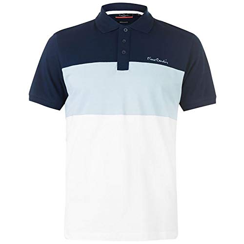 Pierre Cardin - New Season - Polo de piqué para hombre, 100% algodón, corte y costura, con cuello de piqué, con bordado de la firma Azul marino/Azul claro XL