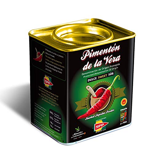 Pimentón de la Vera Ahumado, Dulce en Lata de 370 g, Producto con la Denominación de Origen Protegida D.O.P. Condimento Apto para Celíacos.