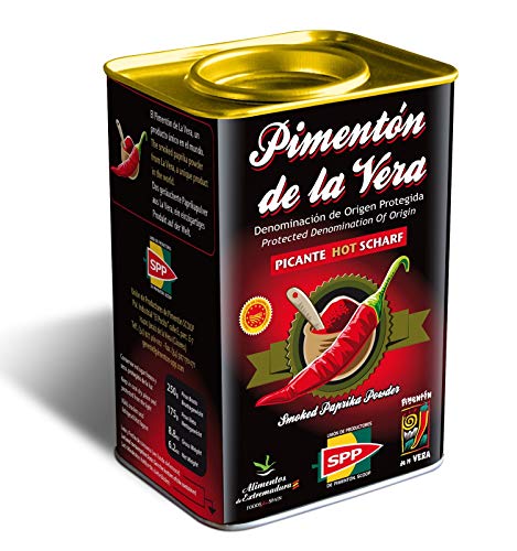 Pimentón de la Vera Ahumado, Picante en Lata de 175 g, Producto con la Denominación de Origen Protegida D.O.P. Condimento Apto para Celíacos.