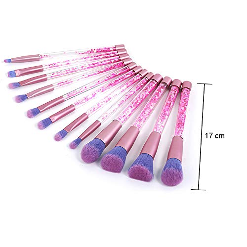 Pinceles maquillaje Kit de 12 piezas Mezcla Sombra Nasal Labio Sonrojo Fundación Polvo de secado Cara Contorno Guarnición Suave Mullido Cosmético Belleza Herramientas Multifuncional,Crystalquicksand