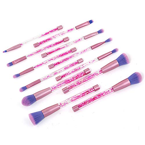 Pinceles maquillaje Kit de 12 piezas Mezcla Sombra Nasal Labio Sonrojo Fundación Polvo de secado Cara Contorno Guarnición Suave Mullido Cosmético Belleza Herramientas Multifuncional,Crystalquicksand