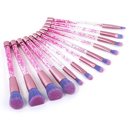 Pinceles maquillaje Kit de 12 piezas Mezcla Sombra Nasal Labio Sonrojo Fundación Polvo de secado Cara Contorno Guarnición Suave Mullido Cosmético Belleza Herramientas Multifuncional,Crystalquicksand