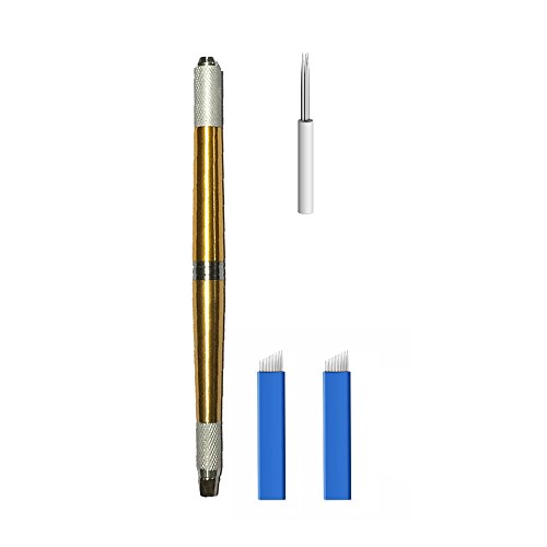 Pinkiou Eyebrow Tattoo Pen Pluma manual de microblading para maquillaje de delineador de cejas (dorado)