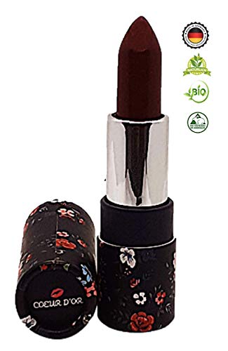 Pintalabios rojo mate oscuro 100% orgánico, cosmética natural, cuidado de la piel con aceite de mandiente, bálsamo labial 90% vegano, belleza saludable