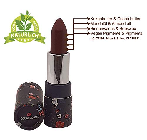 Pintalabios rojo mate oscuro 100% orgánico, cosmética natural, cuidado de la piel con aceite de mandiente, bálsamo labial 90% vegano, belleza saludable