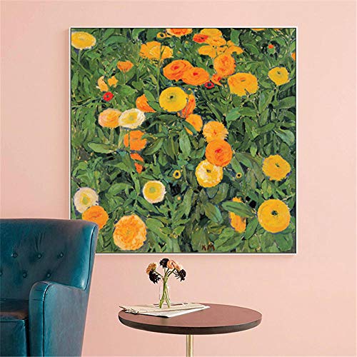 Pintura al óleo Retro Cartel de Planta Verde de caléndula Lienzo Impreso Pintura Arte de Pared Sala de Estar decoración del hogar sin marco-40X40cm