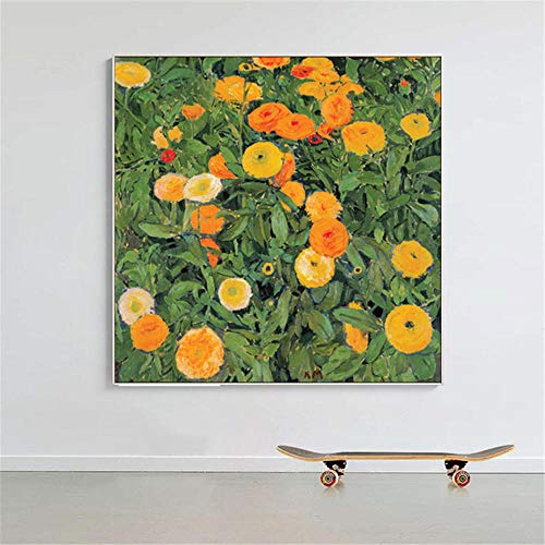 Pintura al óleo Retro Cartel de Planta Verde de caléndula Lienzo Impreso Pintura Arte de Pared Sala de Estar decoración del hogar sin marco-40X40cm