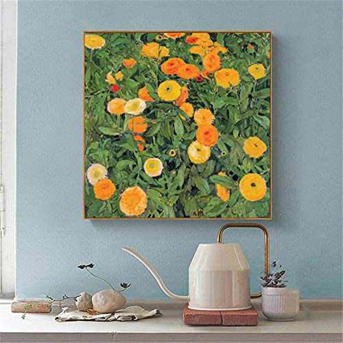 Pintura al óleo Retro Cartel de Planta Verde de caléndula Lienzo Impreso Pintura Arte de Pared Sala de Estar decoración del hogar sin marco-40X40cm