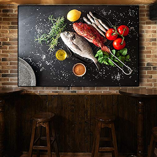 Pintura sin Marco Vegetales Peces Cocina Lienzo Pintura Restaurante Moderno Cartel e impresión muralCGQ6295 20X30cm