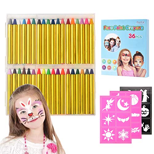 Pinturas Cara para Niños,Crayones de Pintura de Cara,Jumbo de 36 Jumbo 3"Crayones de Maquillaje para Pintura de Cara y Cuerpo, 12 Colores Metálicos y 24 Colores Clásicos para Halloween