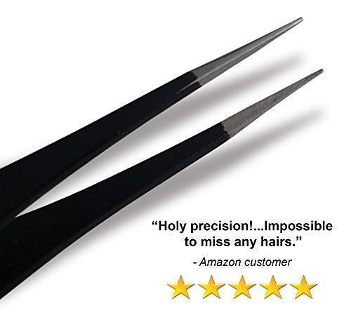 Pinzas de Depilar Profesionales Tweezer Guru Para Cejas – Pinza Punti Aguda Punta Acero Inoxidable – Gran Precisión para Pelos Faciales, Pelos Encarnados, Espinillas y Astillas (Negro) 