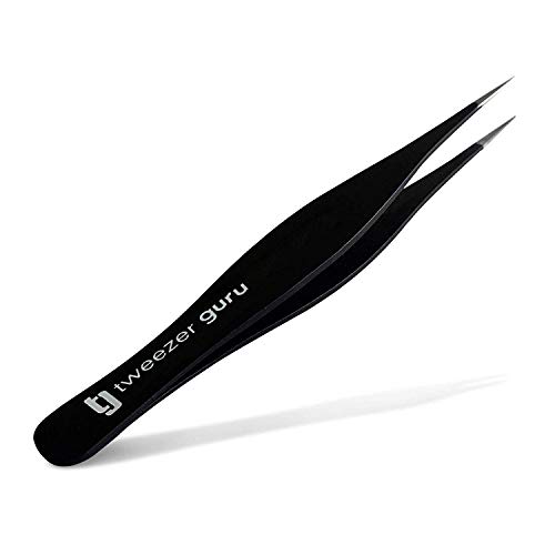 Pinzas de Depilar Profesionales Tweezer Guru Para Cejas – Pinza Punti Aguda Punta Acero Inoxidable – Gran Precisión para Pelos Faciales, Pelos Encarnados, Espinillas y Astillas (Negro) 