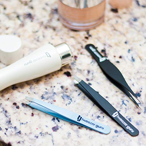 Pinzas de Depilar Profesionales Tweezer Guru Para Cejas – Pinza Punti Aguda Punta Acero Inoxidable – Gran Precisión para Pelos Faciales, Pelos Encarnados, Espinillas y Astillas (Negro) 
