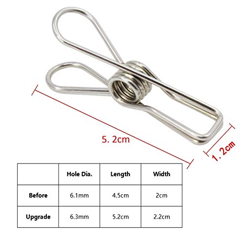Pinzas de Ropa Acero Inoxidable 100Piezas - Pinza para Tender Ropa Metal Multipropósito - para Secar Ropas, Frazadas, Toallas, Calcetines, Cerrar Bolsas de Alimentos Abiertas - Pinzas Antideslizantes