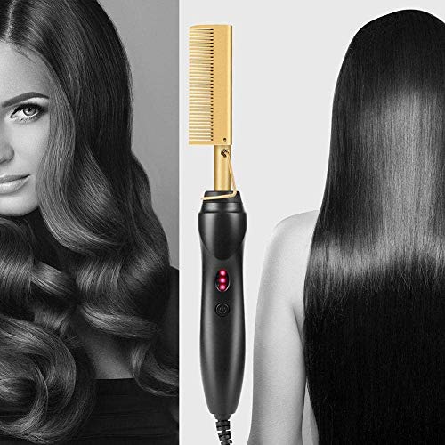 Plancha de pelo profesional eléctrica de peine caliente para mujeres, cepillo de peine para alisar la barba para hombres