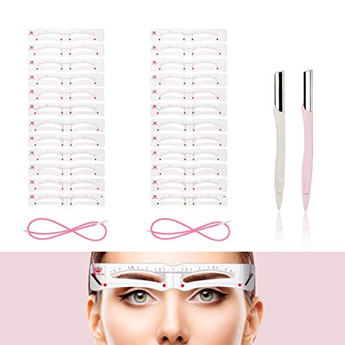 plantilla cejas maquillaje, plantillas cejas 12 estilo, 24 Piezas plantillas para cejas, con 2 navaja de cejas, para cejas de maquillaje para principiantes