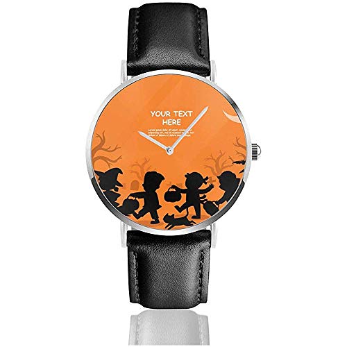 Plantilla para folletos publicitarios Mujeres Hombres Reloj de Moda Correa de Cuero de la PU Reloj de Pulsera Casual Negro